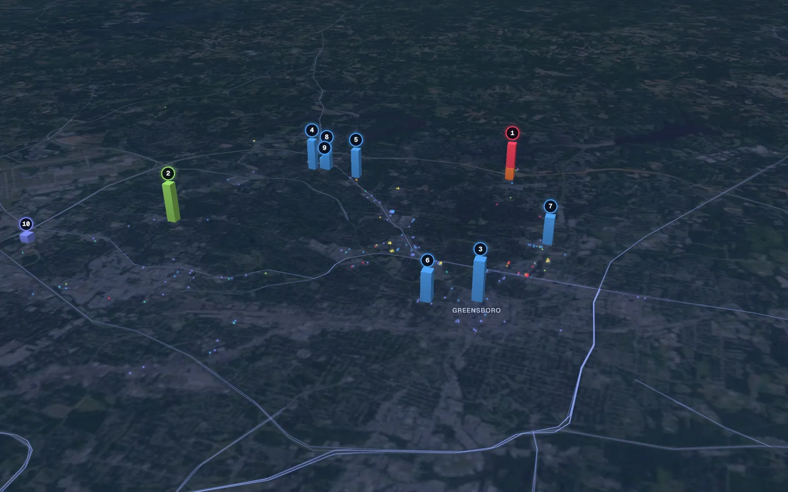 3D map of hair restoration providers in Greensboro