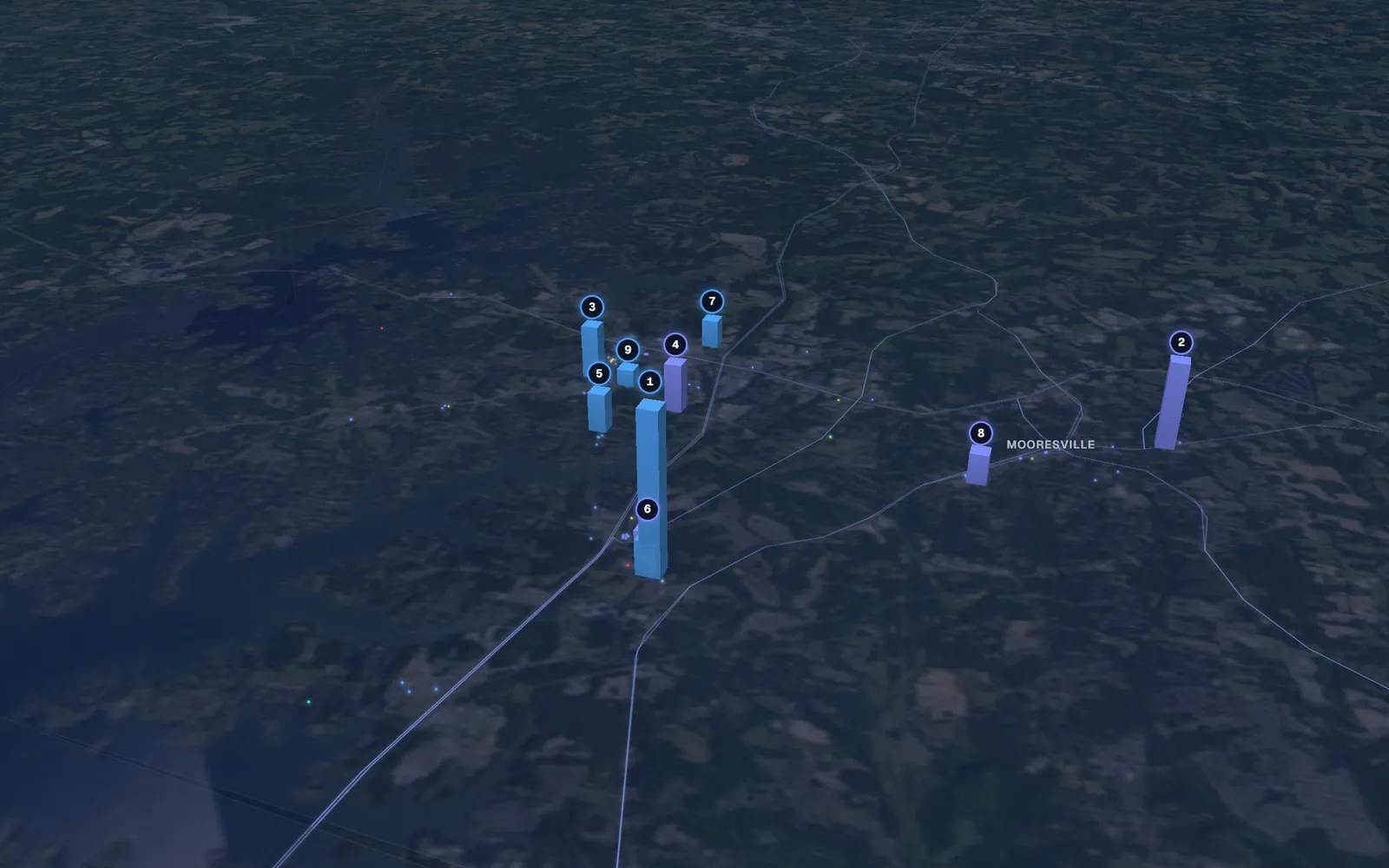 3D map of hair restoration providers in Mooresville