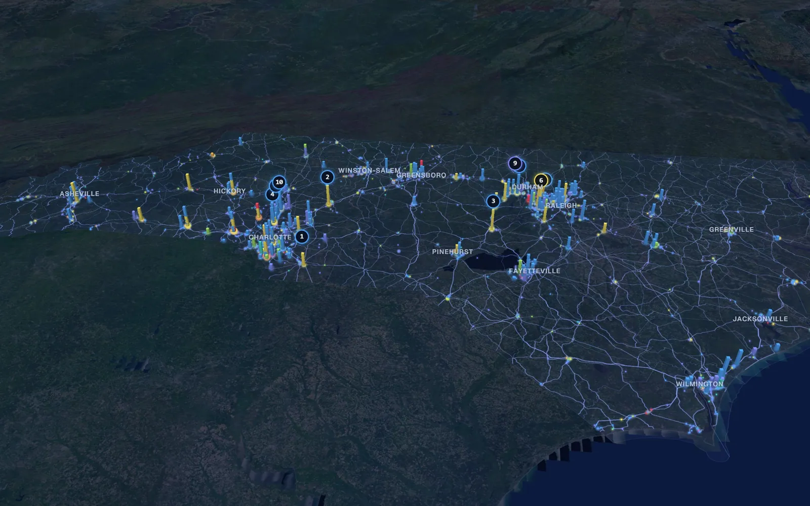 3D map of hair restoration providers in North Carolina