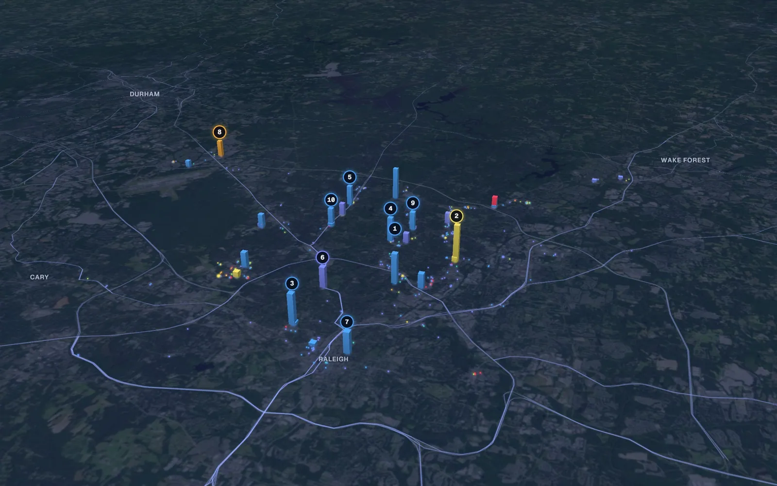 3D map of hair restoration providers in Raleigh