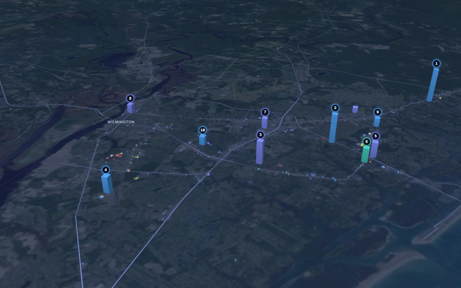 3D map of hair restoration providers in Wilmington