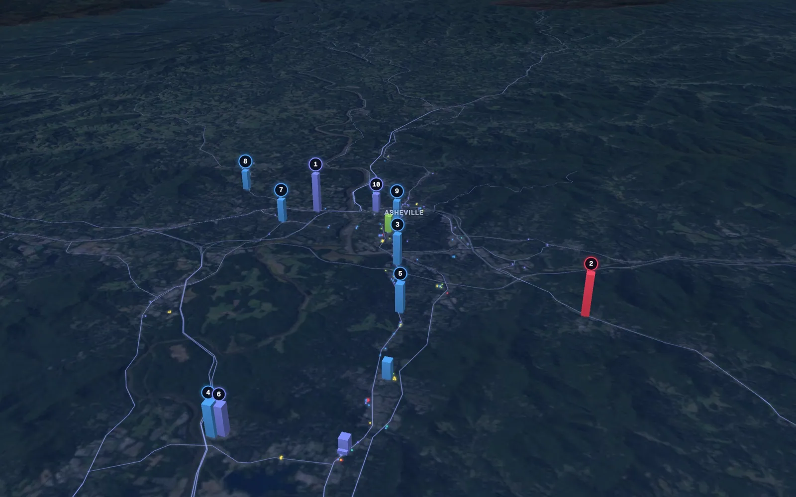 3D map of IV therapy providers in Asheville