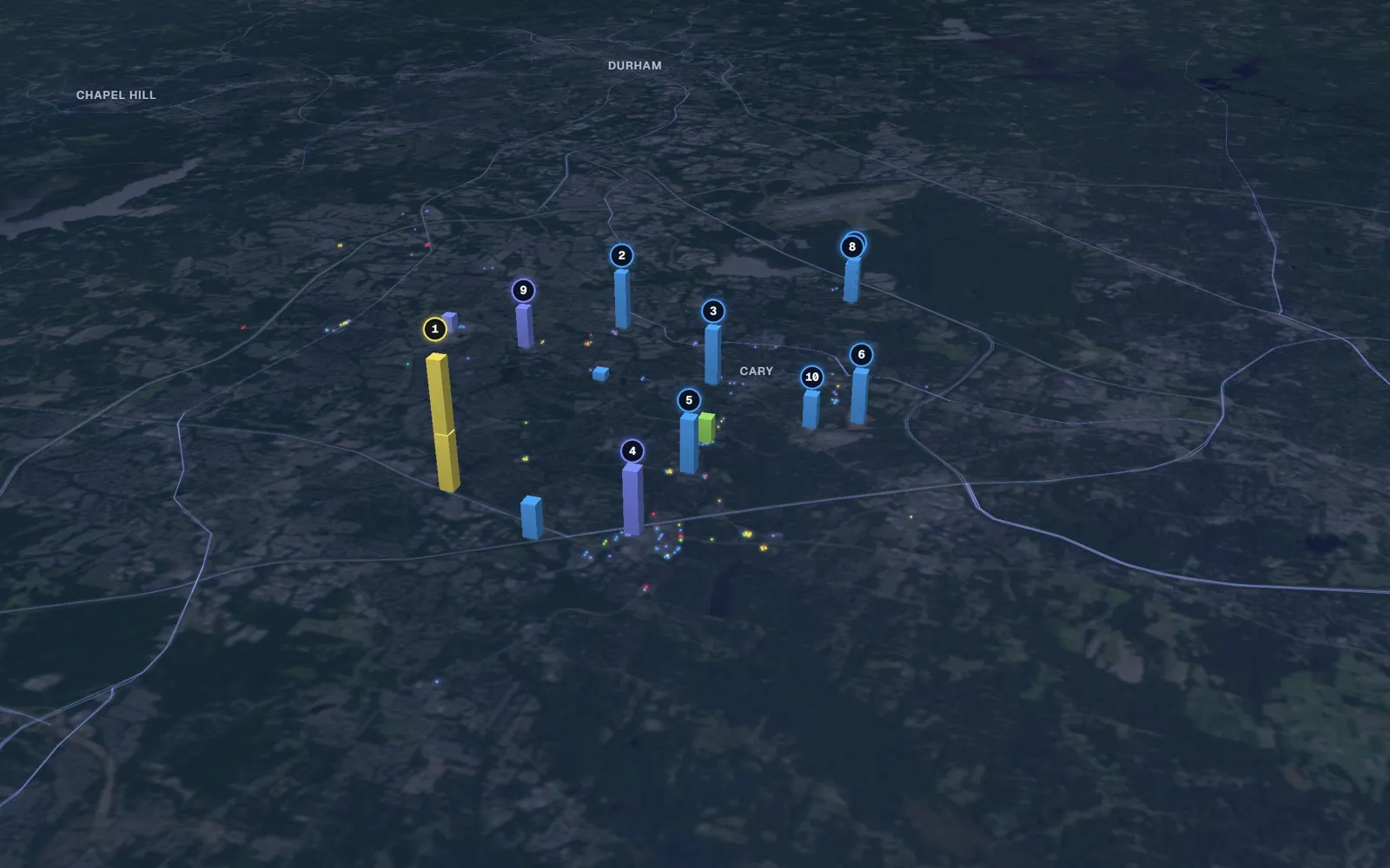 3D map of IV therapy providers in Cary