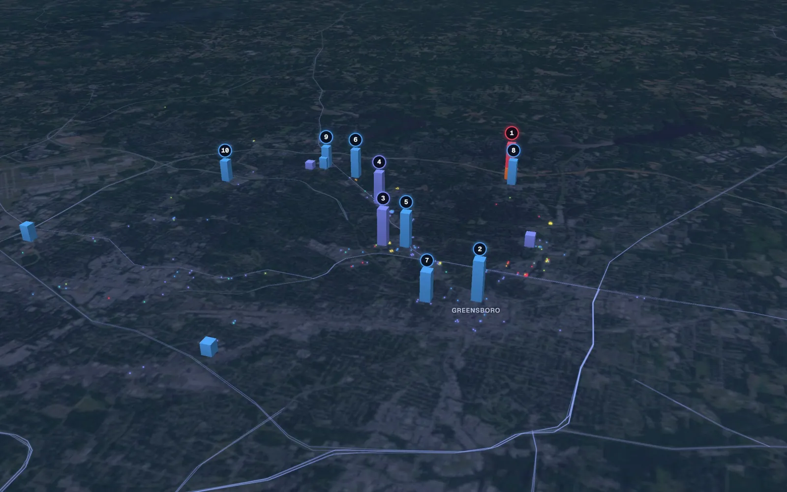 3D map of IV therapy providers in Greensboro