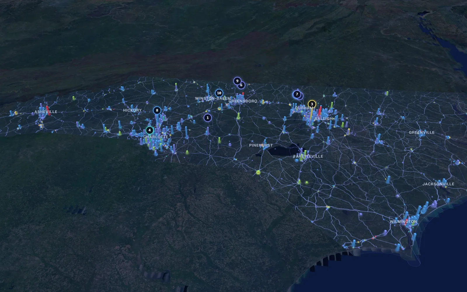 3D map of IV therapy providers in North Carolina