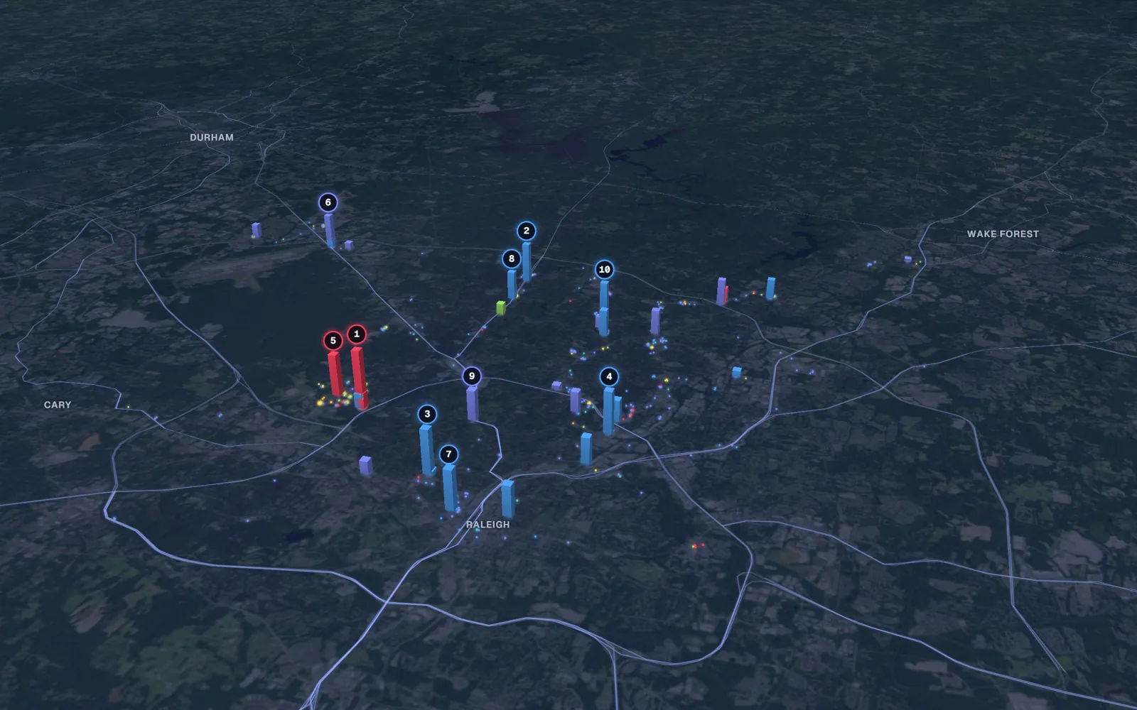 3D map of IV therapy providers in Raleigh