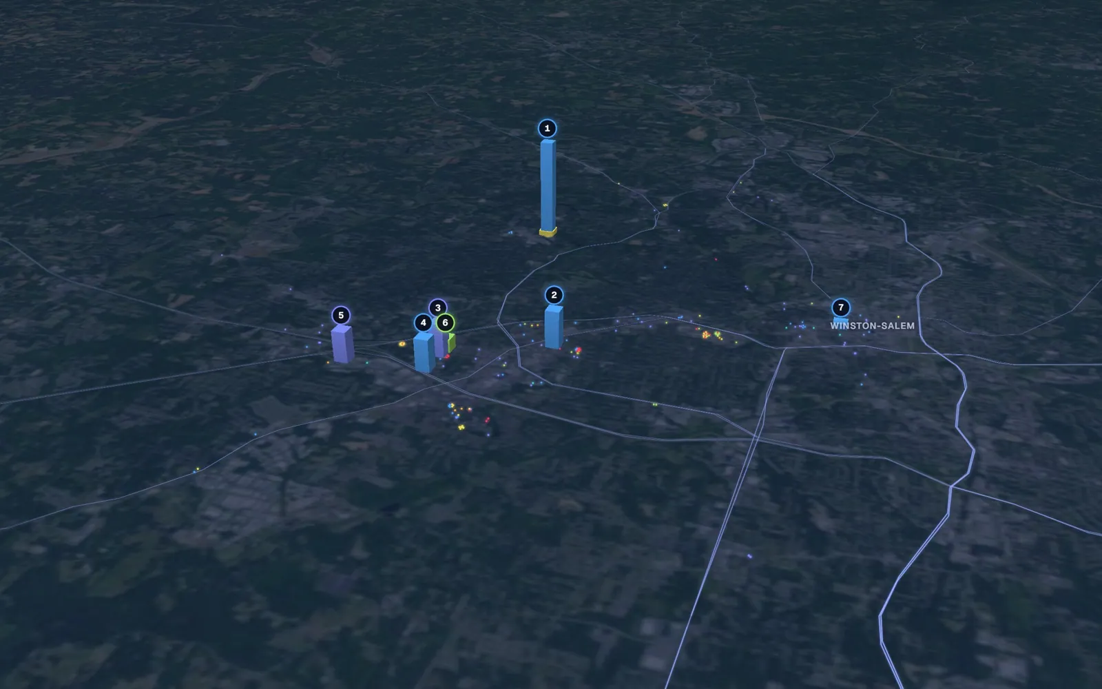 3D map of IV therapy providers in Winston-Salem
