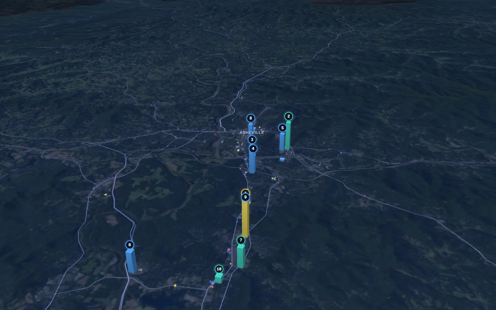 3D map of laser hair removal providers in Asheville