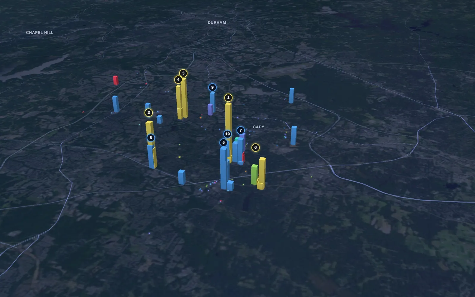 3D map of laser hair removal providers in Cary