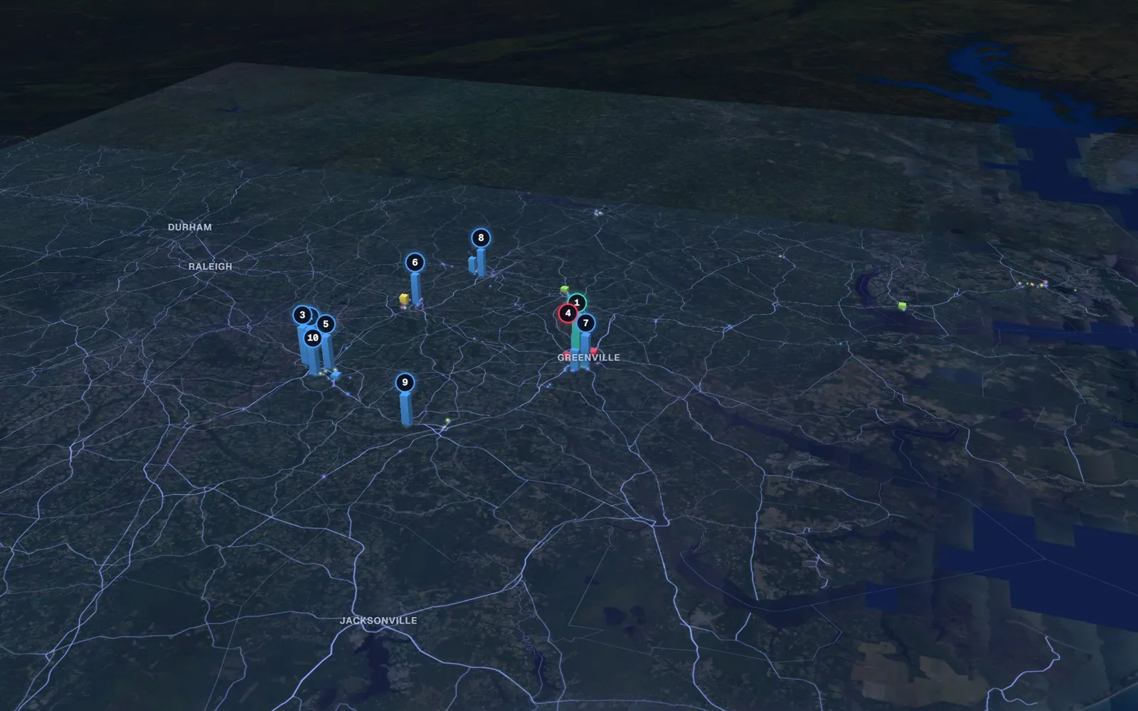 3D map of laser hair removal providers, Eastern North Carolina