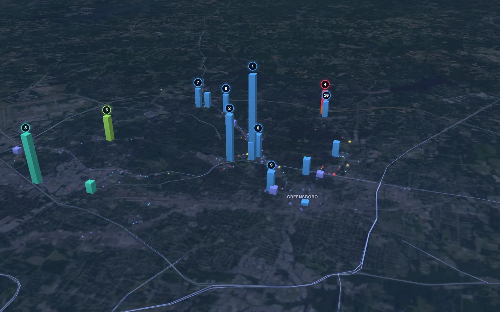 3D map of laser hair removal providers in Greensboro