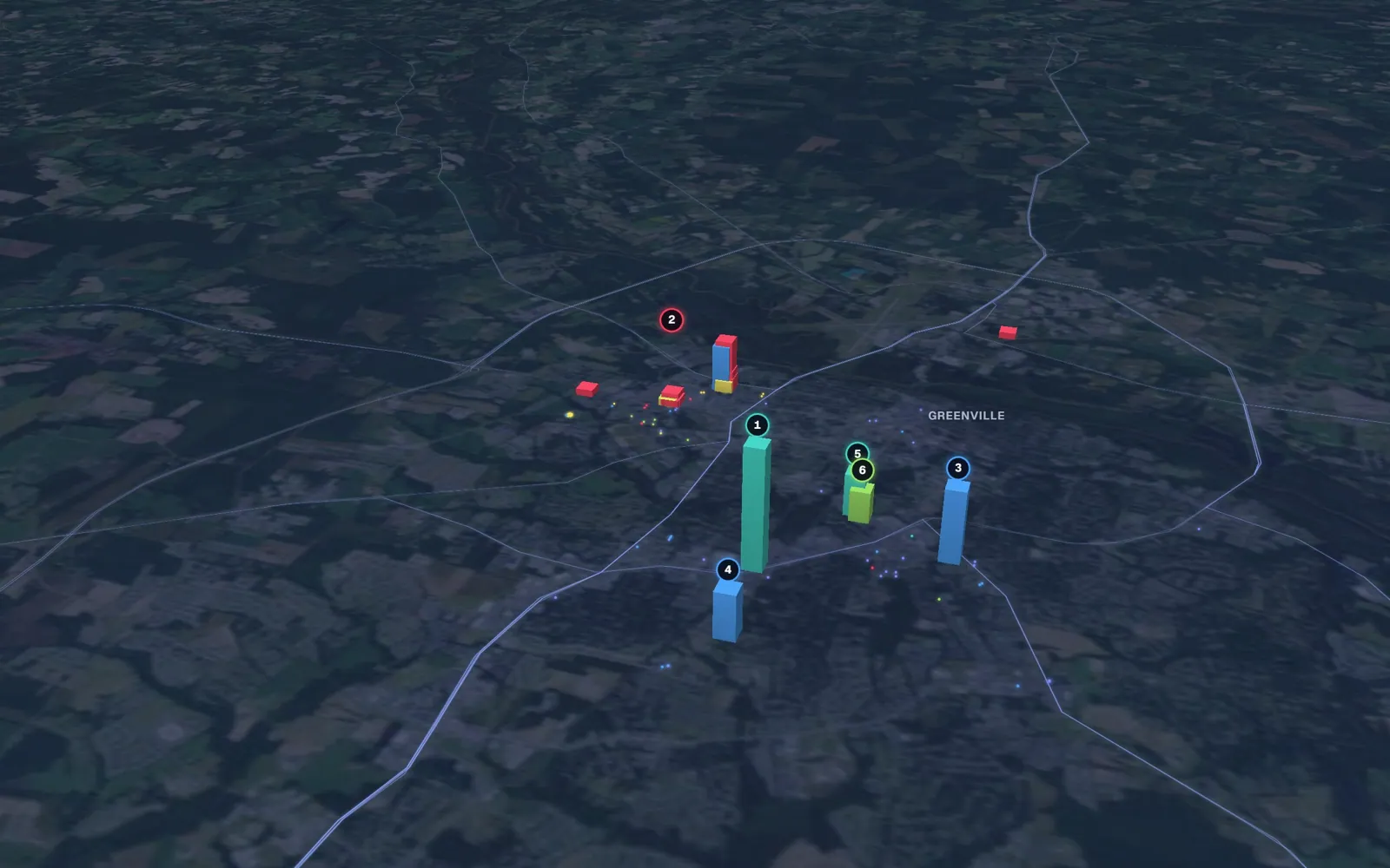 3D map of laser hair removal providers in Greenville