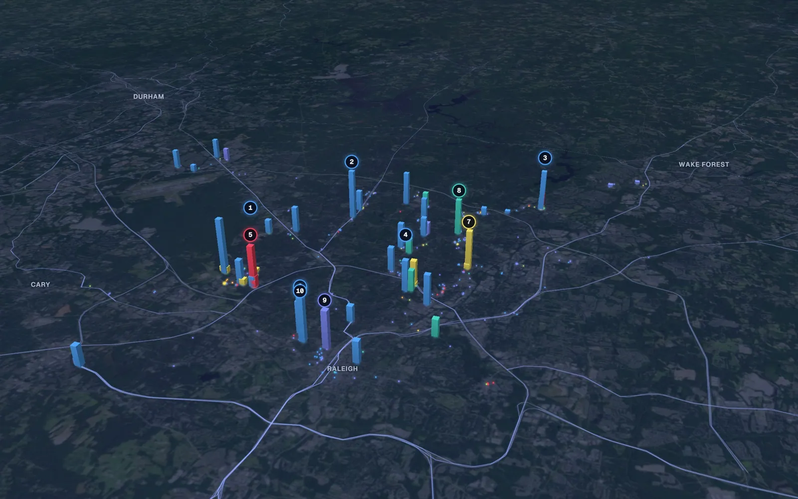 3D map of laser hair removal providers in Raleigh