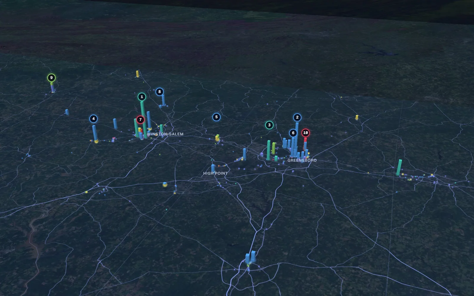3D map of laser hair removal providers, Triad North Carolina