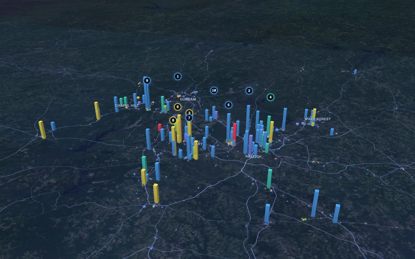 3D map of laser hair removal providers, Triangle North Carolina