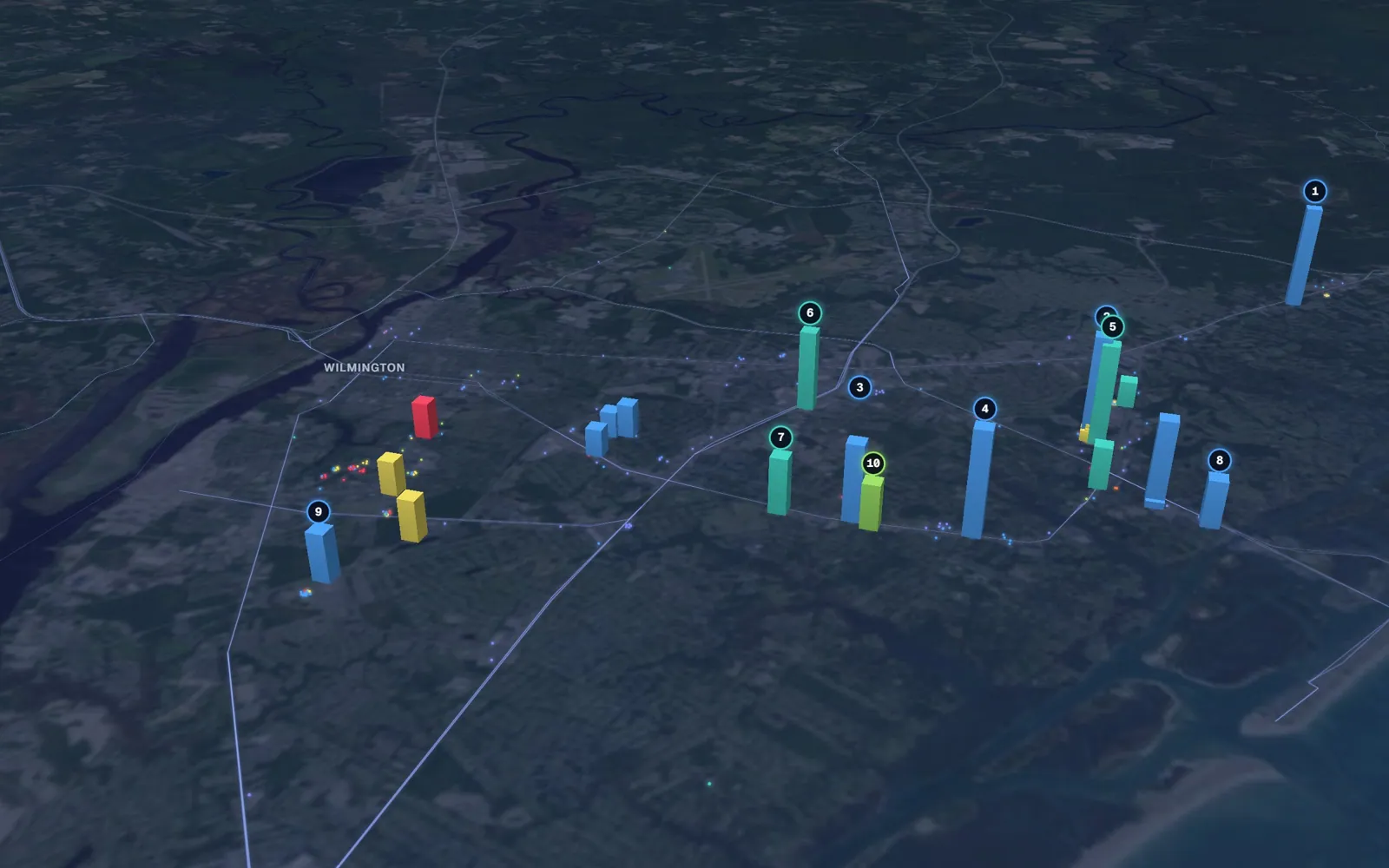 3D map of laser hair removal providers in Wilmington