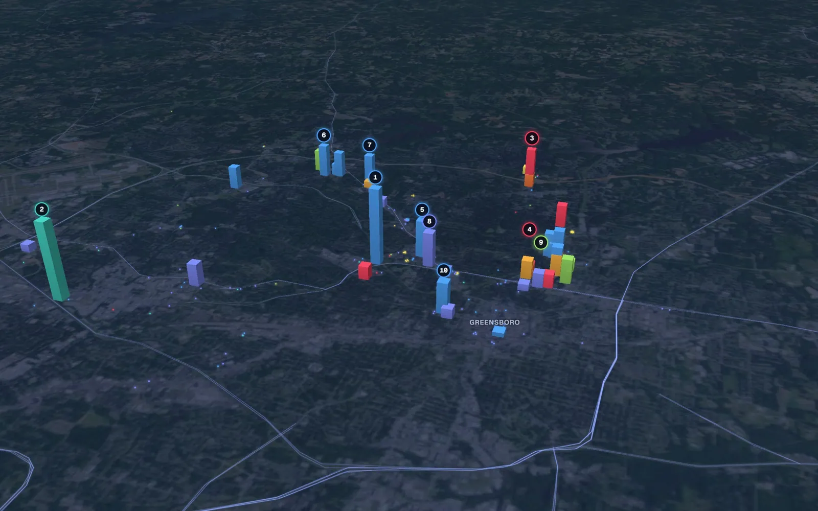 3D map of laser skin resurfacing providers in Greensboro
