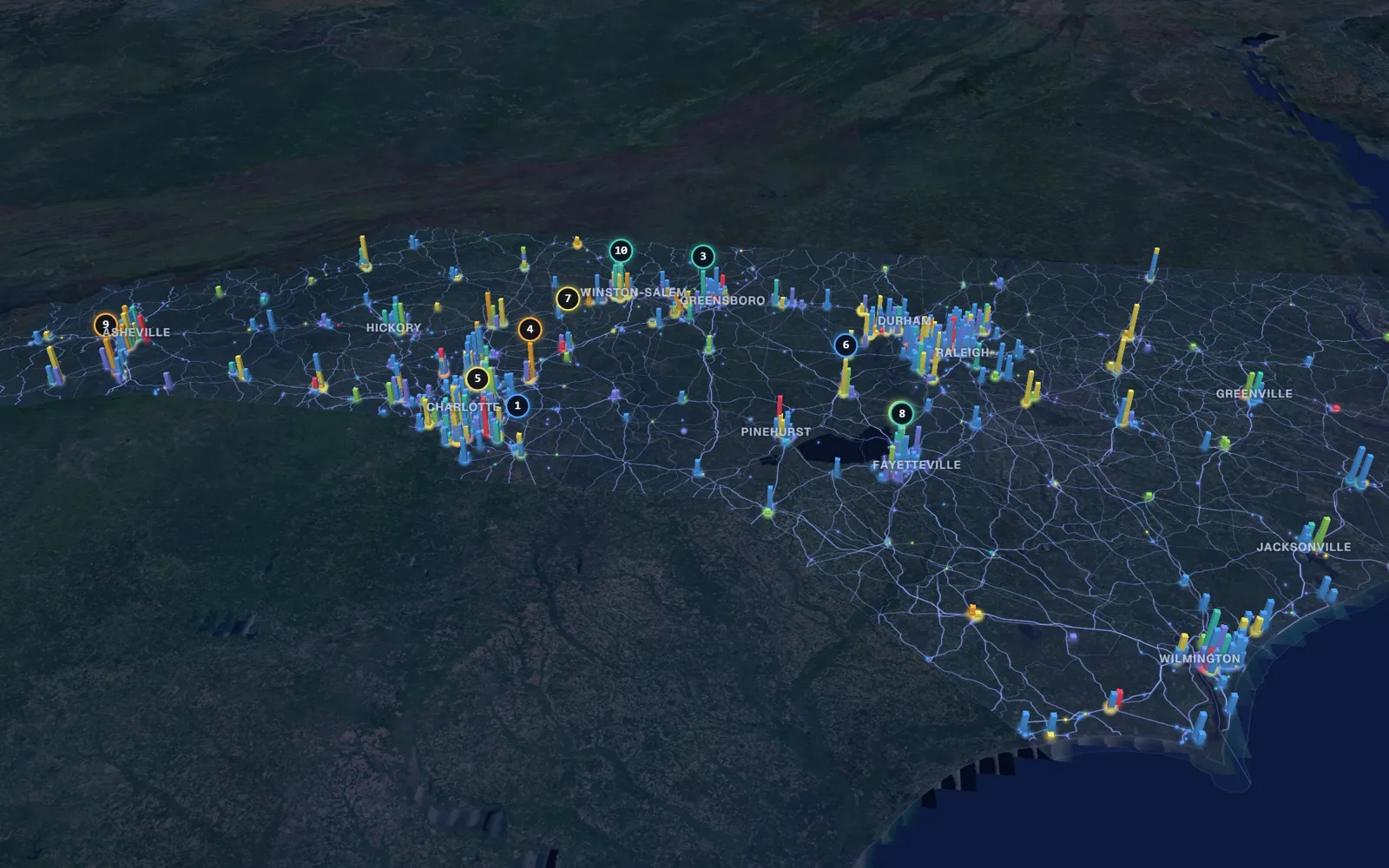 3D map of laser skin resurfacing providers in North Carolina