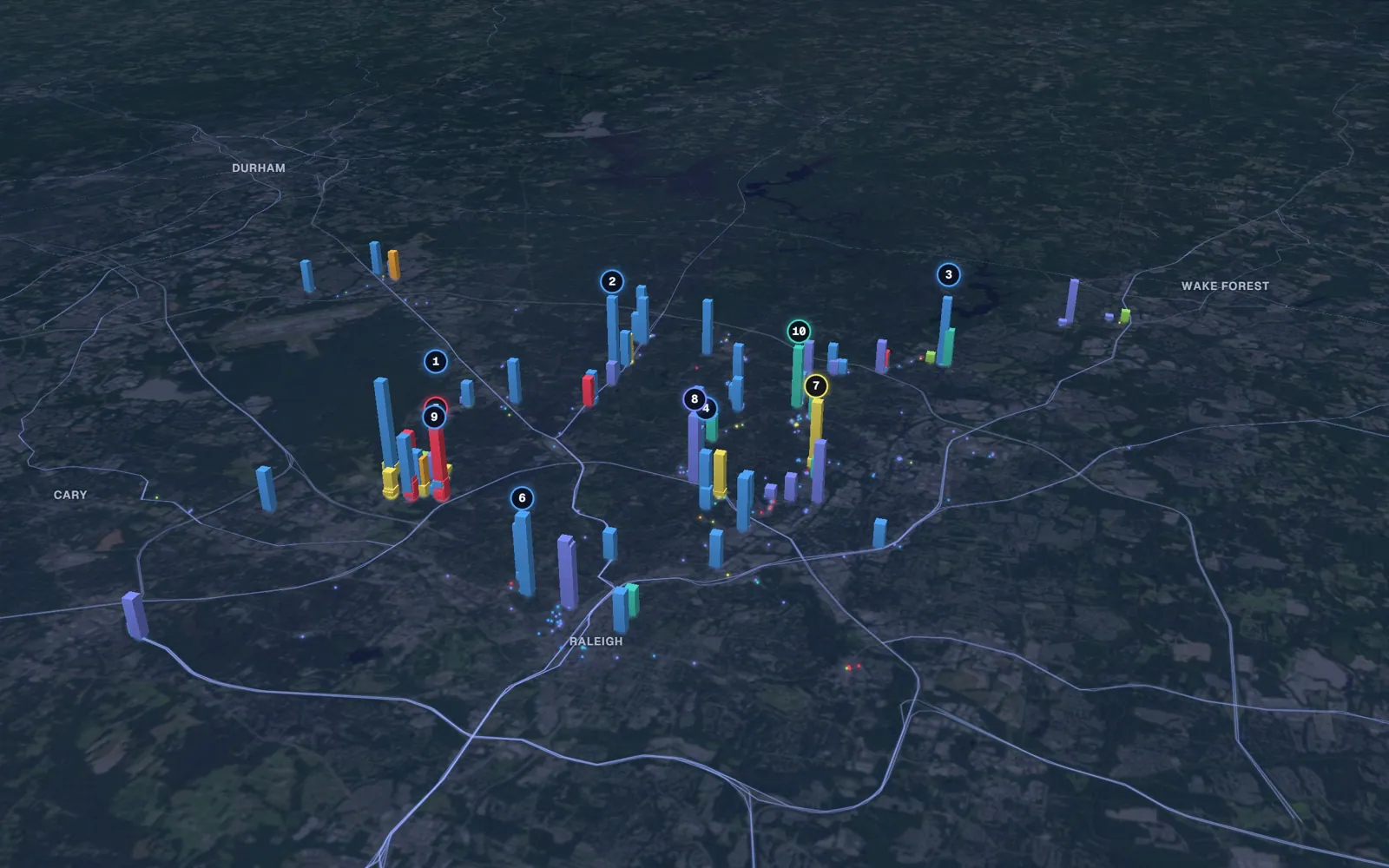 3D map of laser skin resurfacing providers in Raleigh