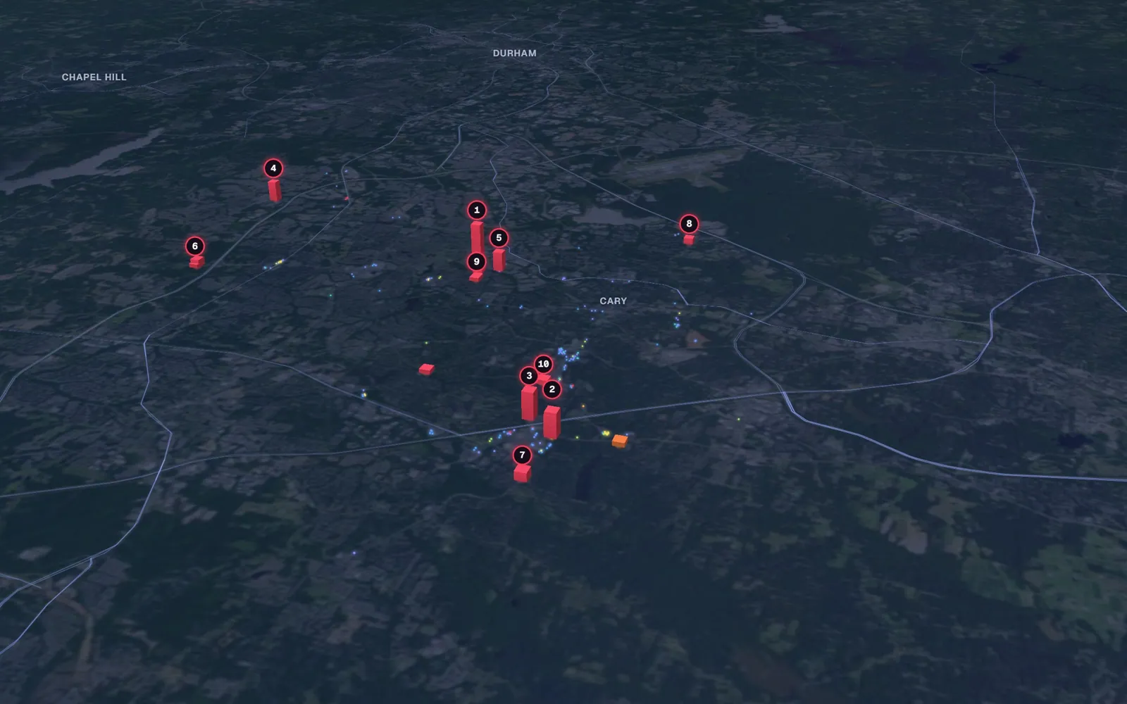 3D map of liposuction surgeons in Cary