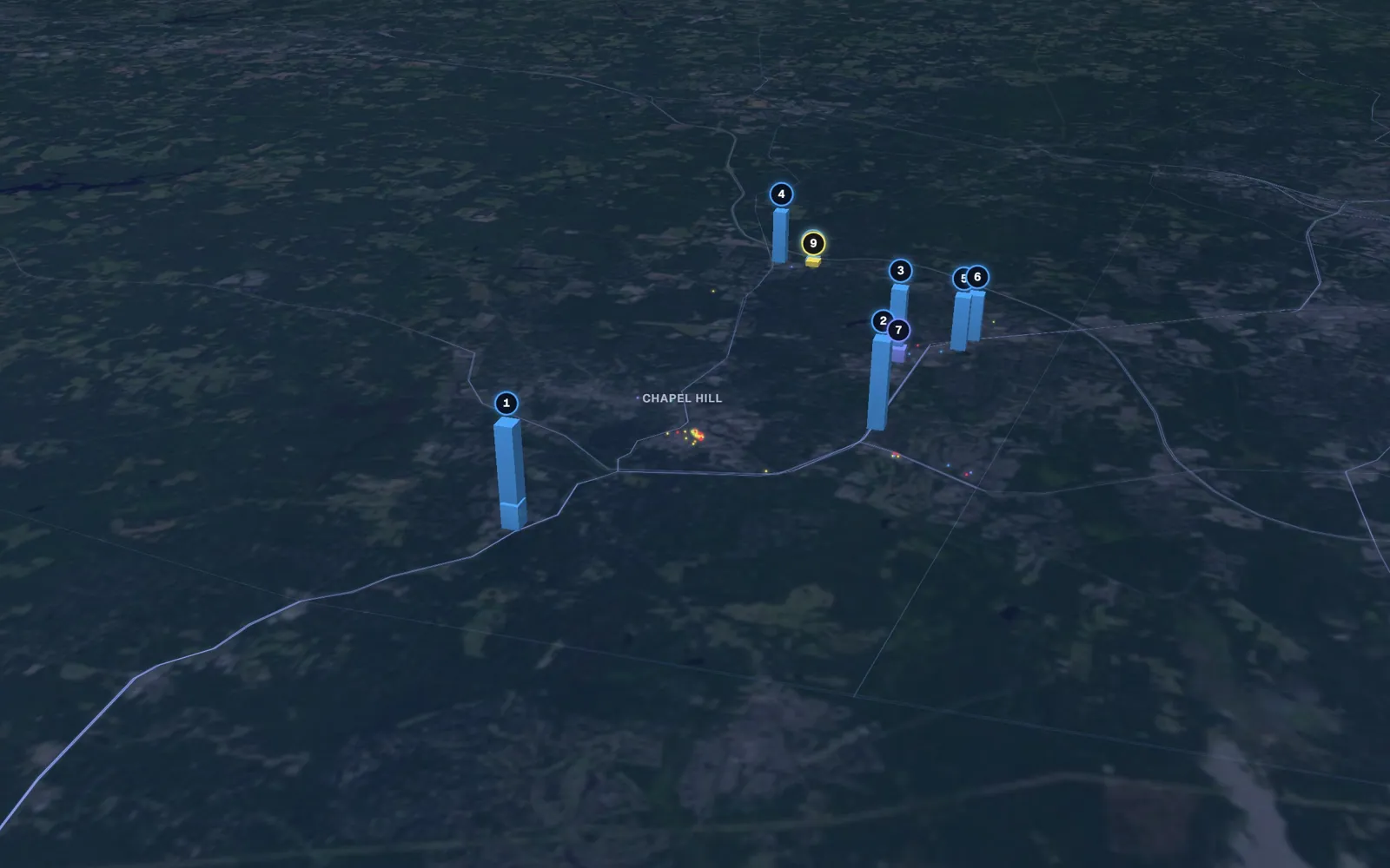 3D map of microneedling providers in Chapel Hill