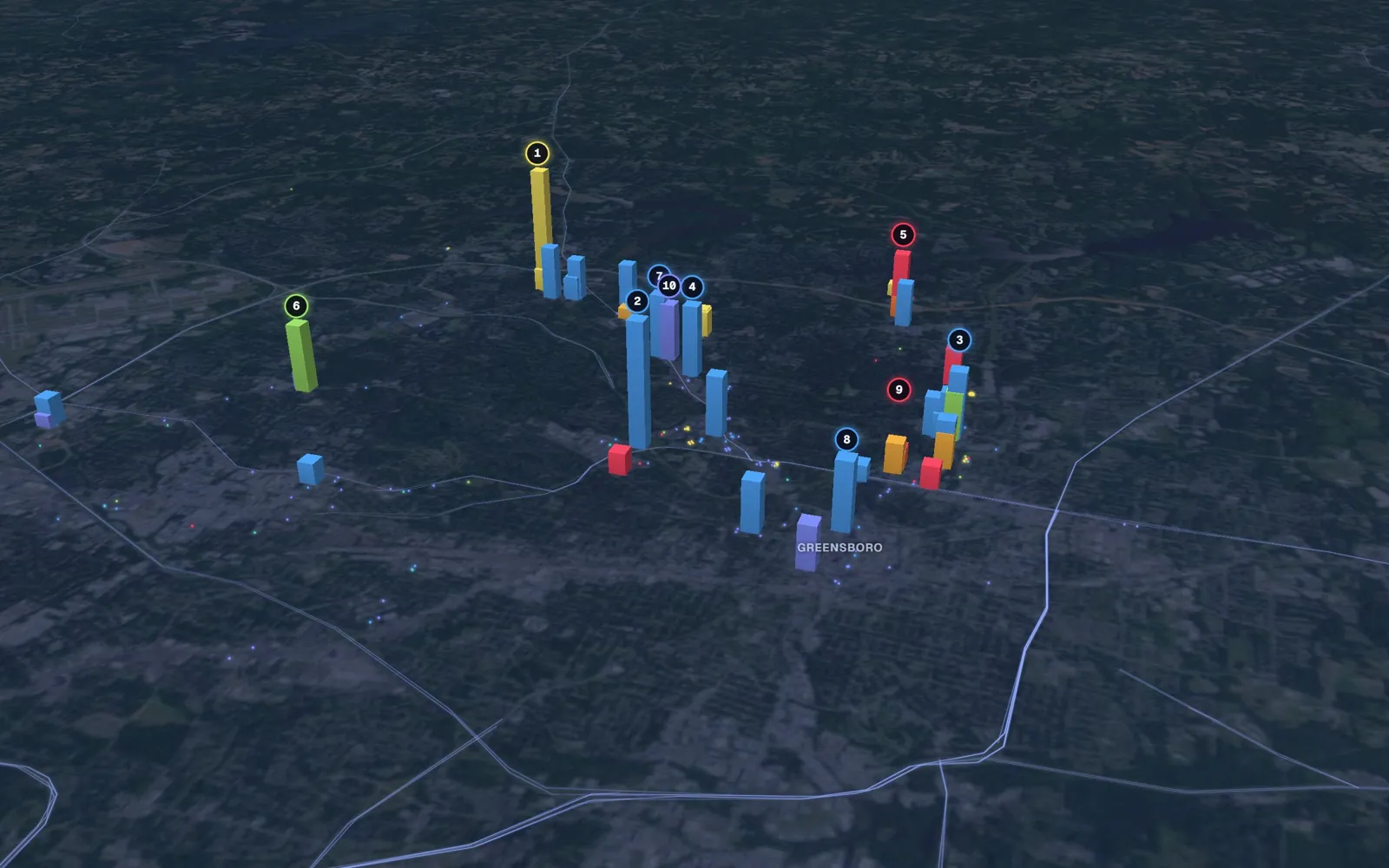 3D map of microneedling providers in Greensboro