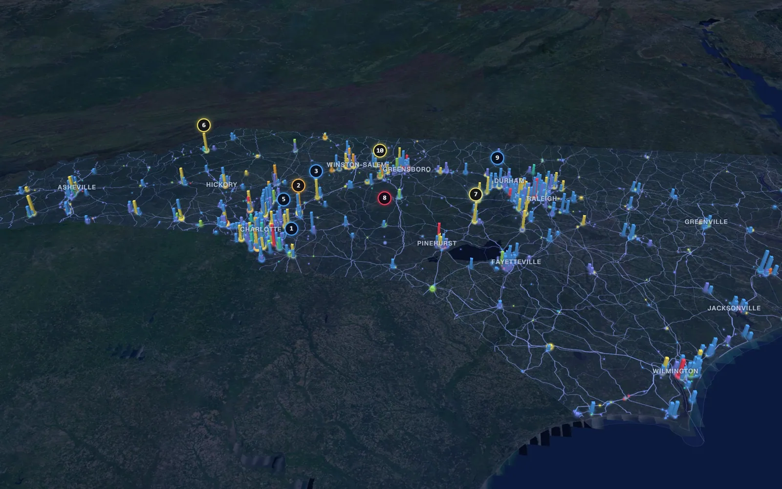 3D map of microneedling providers in North Carolina