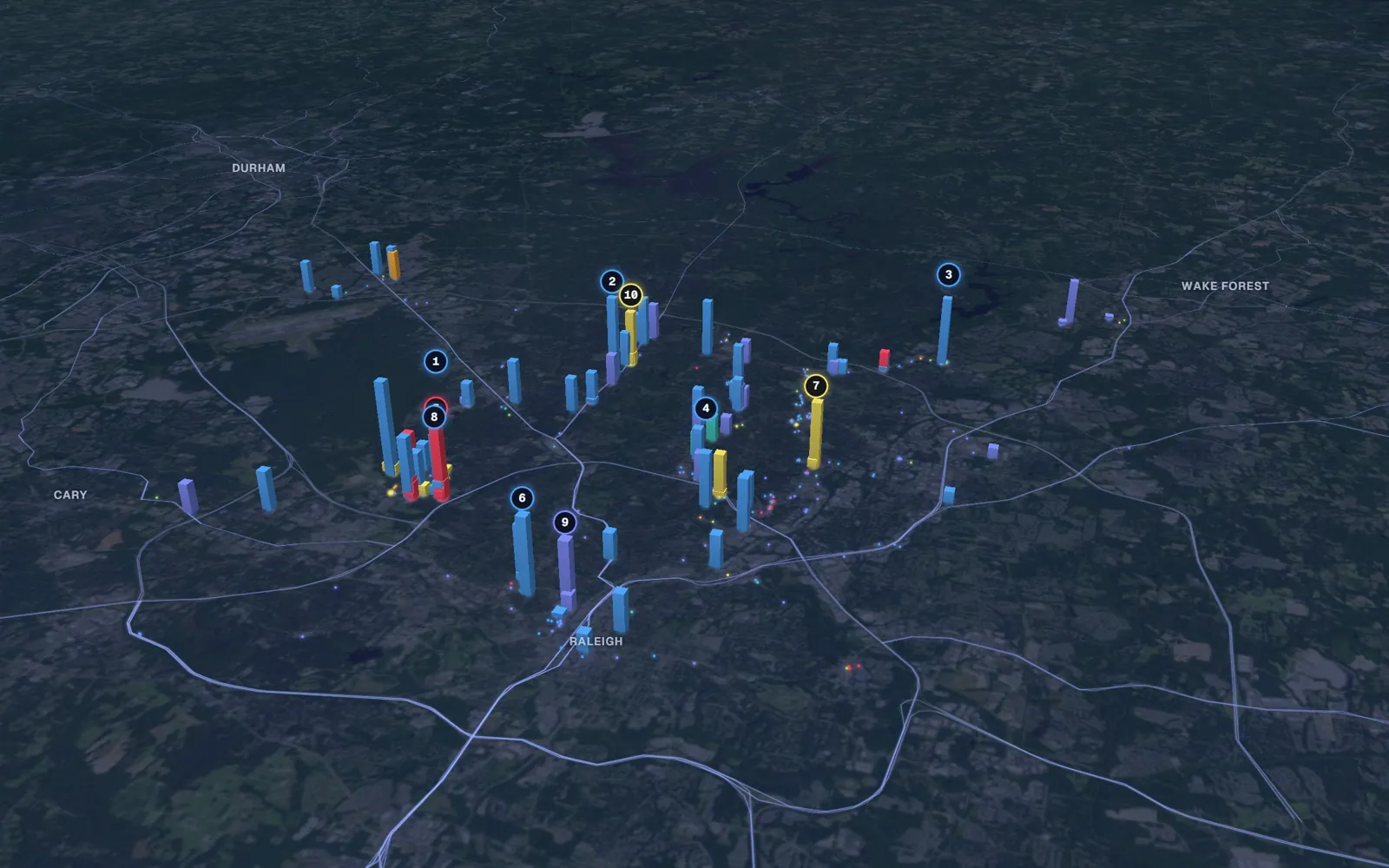 3D map of microneedling providers in Raleigh
