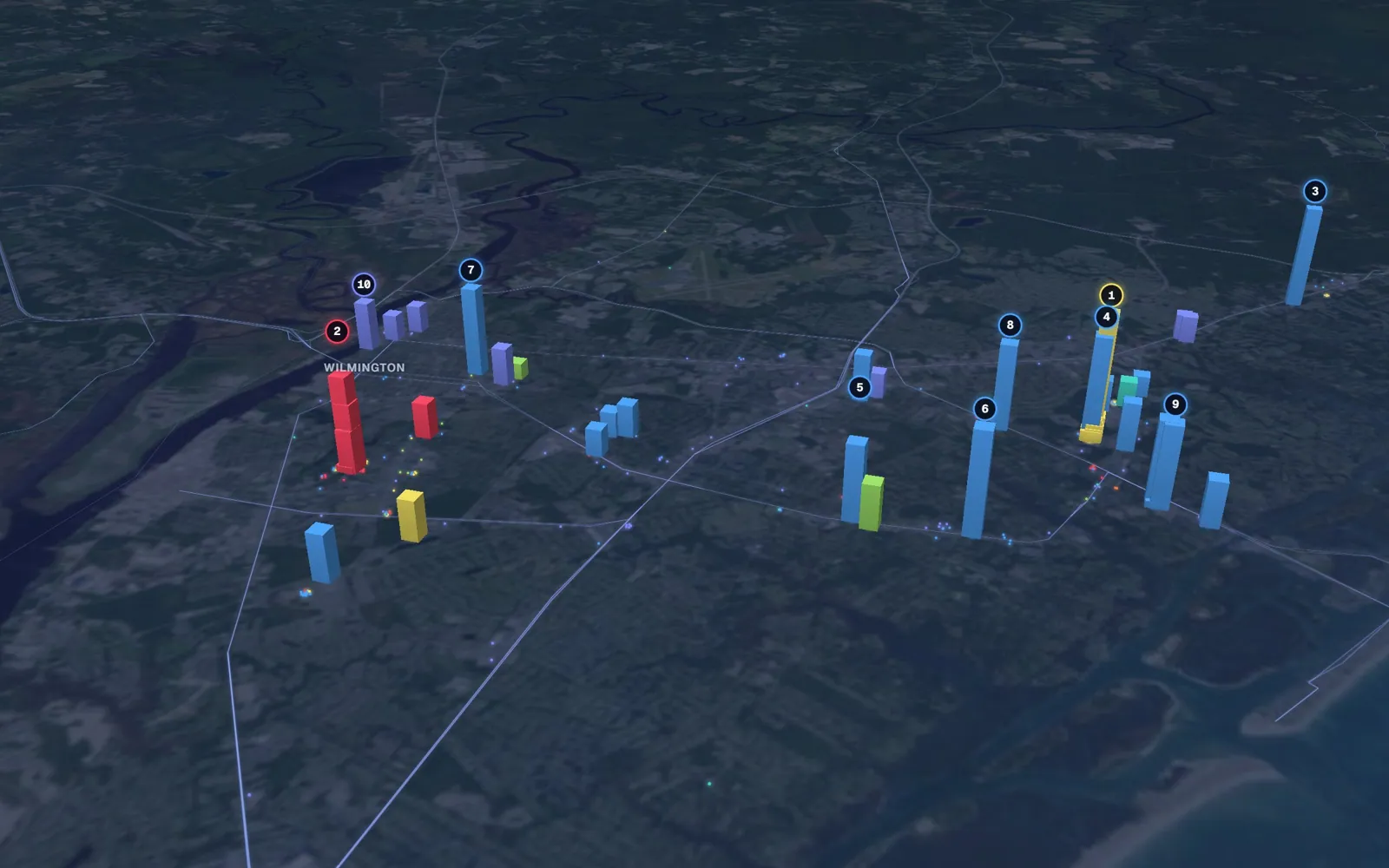 3D map of microneedling providers in Wilmington