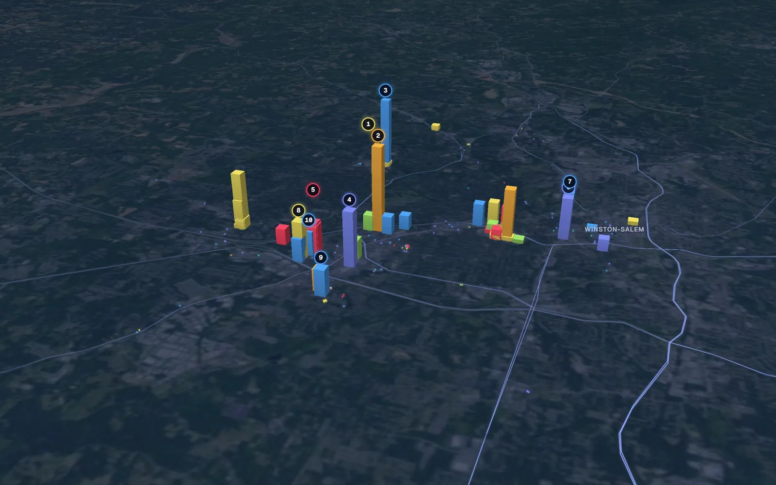 3D map of microneedling providers in Winston-Salem