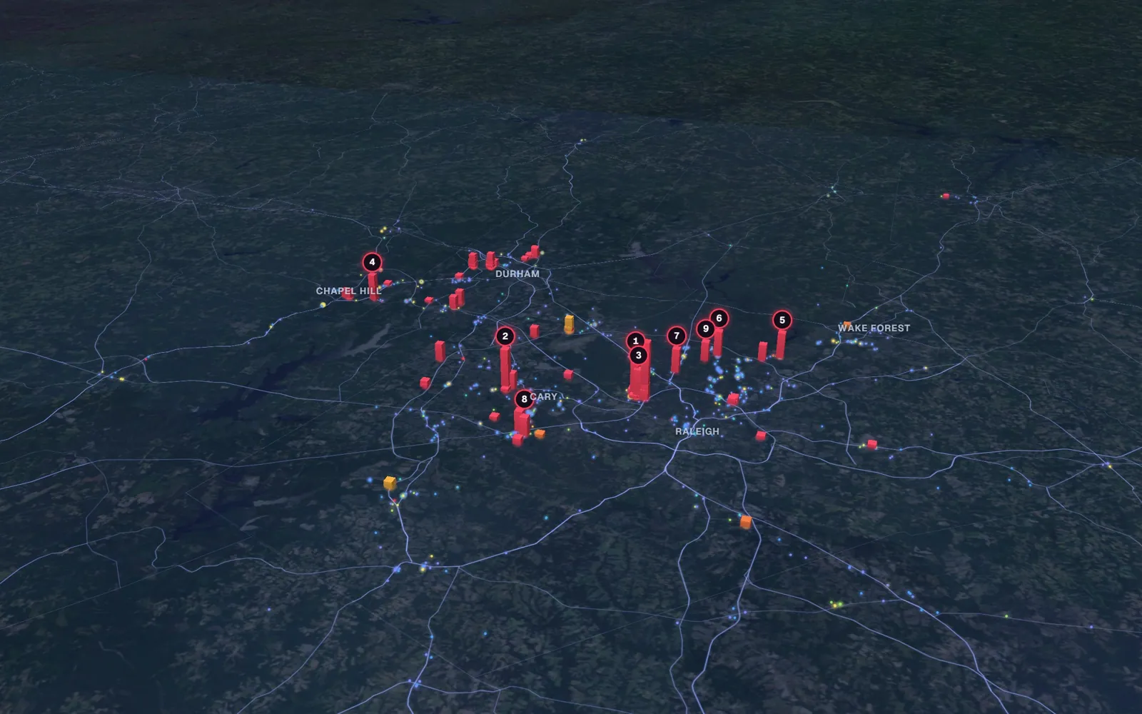 3D map of mommy makeover surgeons, Triangle North Carolina