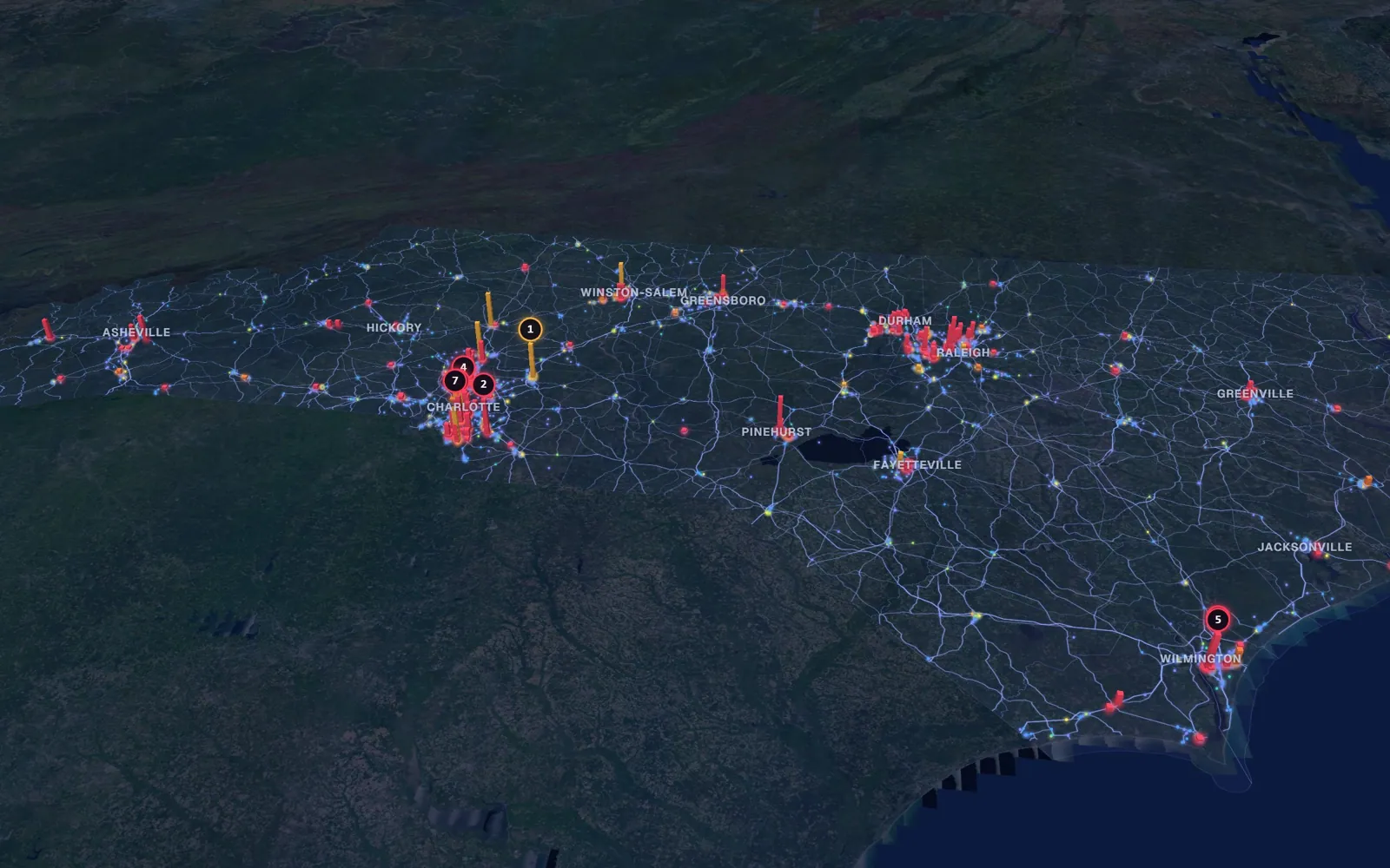 3D map of rhinoplasty surgeons in North Carolina