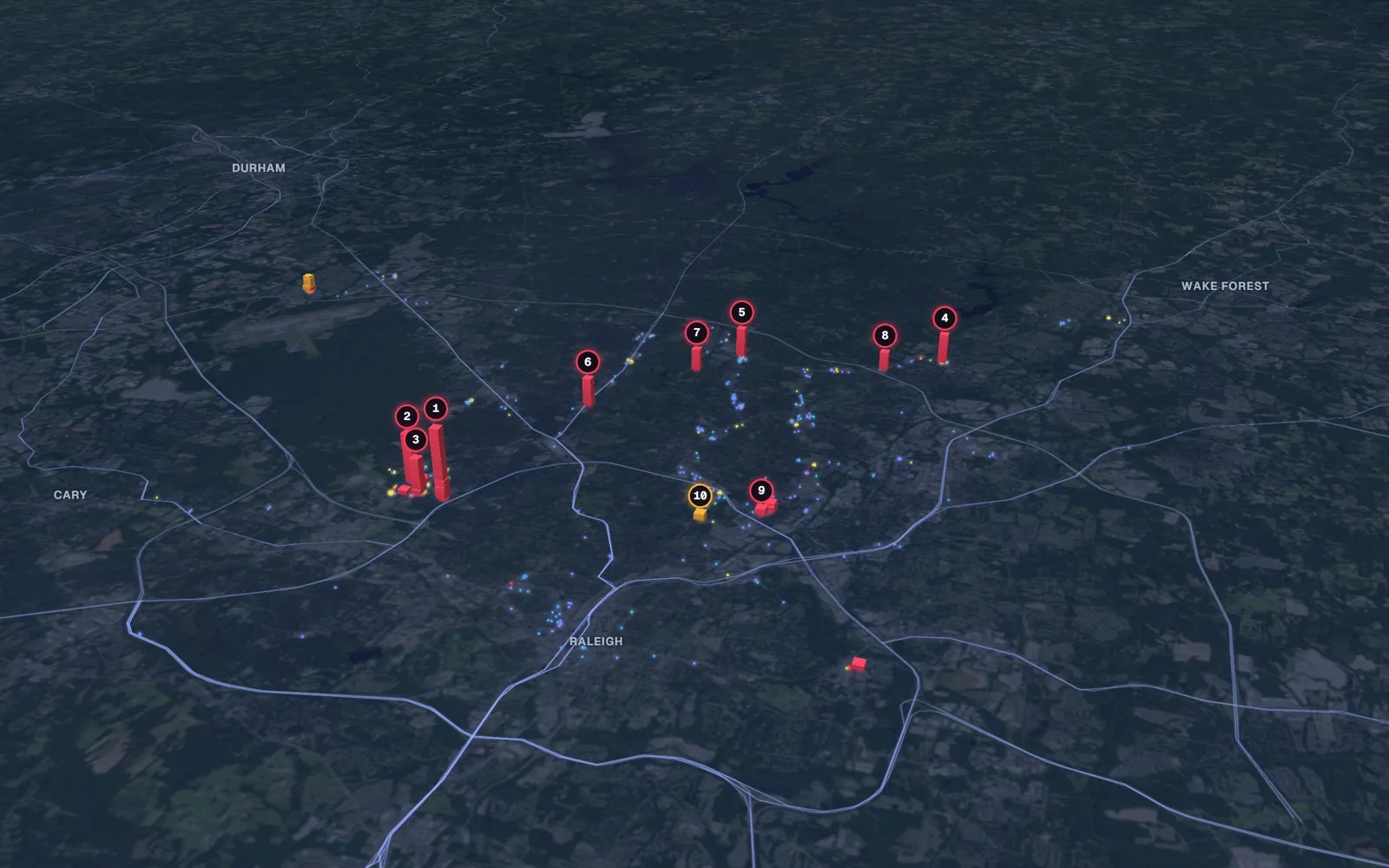 3D map of rhinoplasty surgeons in Raleigh