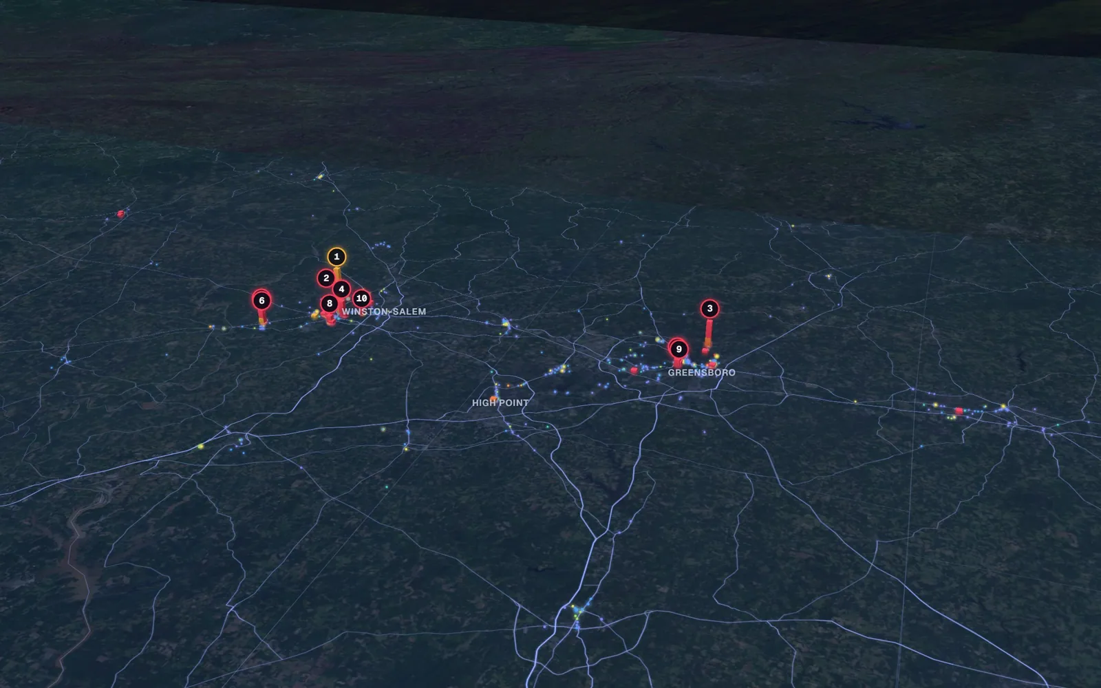 3D map of rhinoplasty surgeons, Triad North Carolina