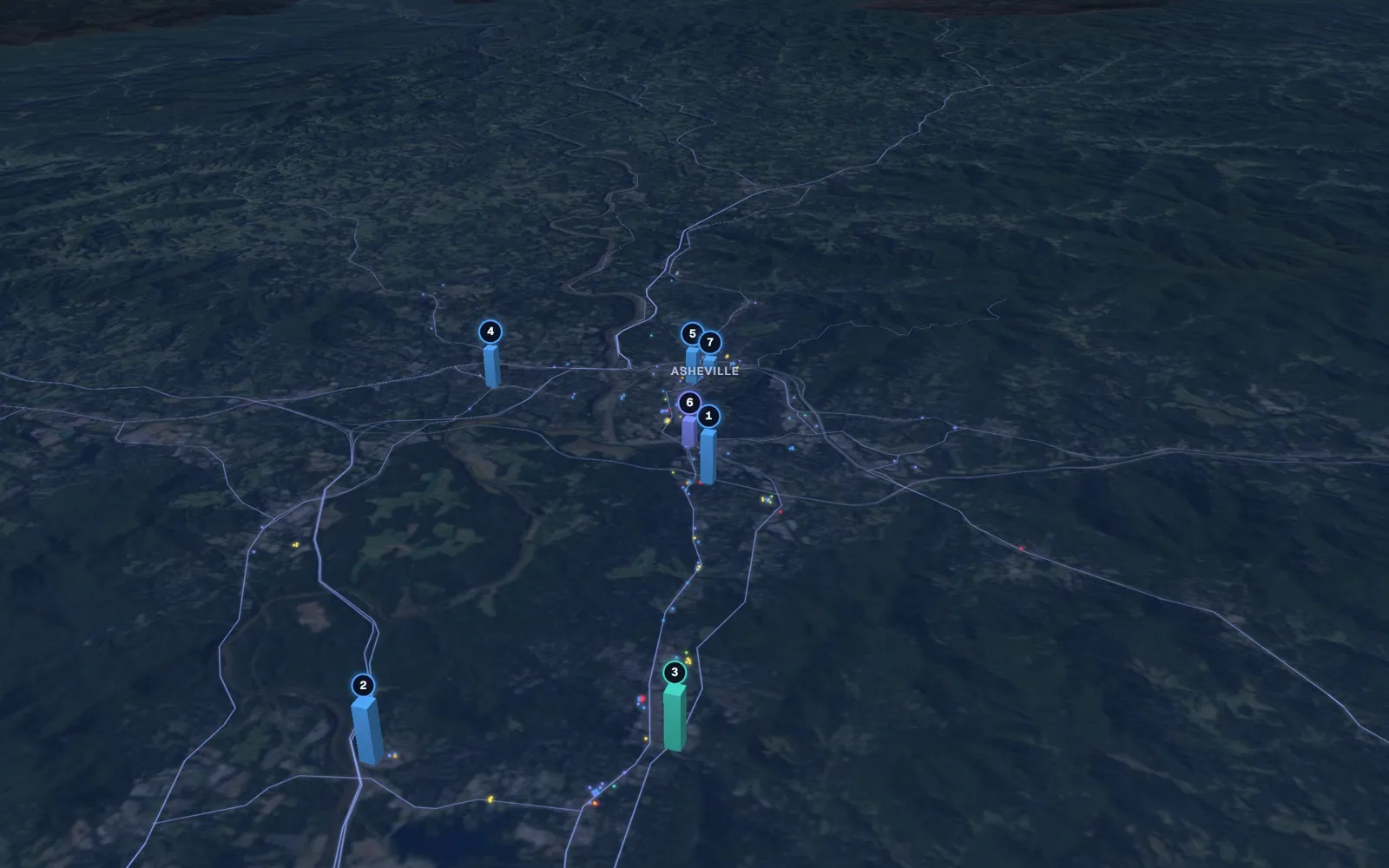 3D map of skin tightening providers in Asheville