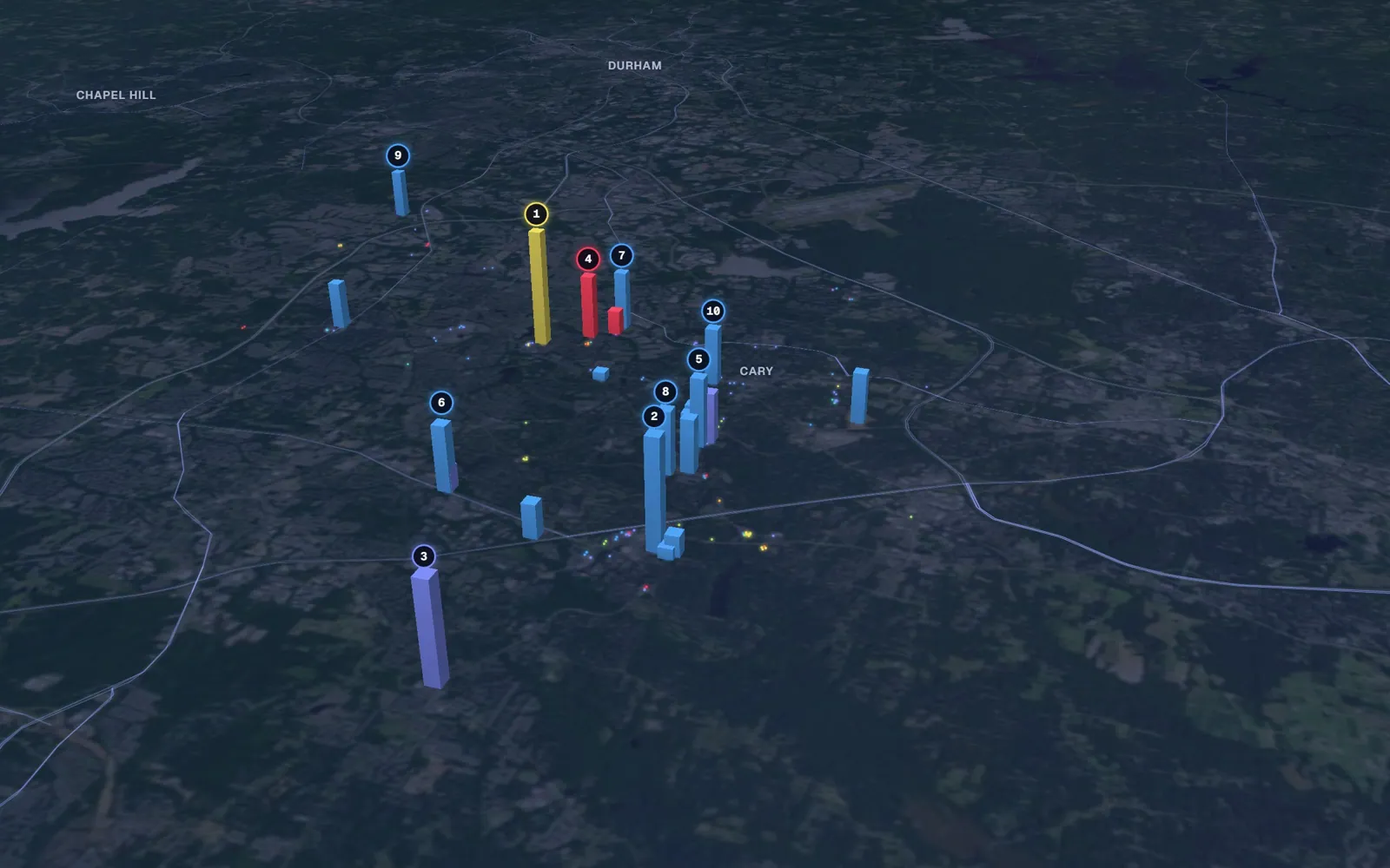 3D map of skin tightening providers in Cary