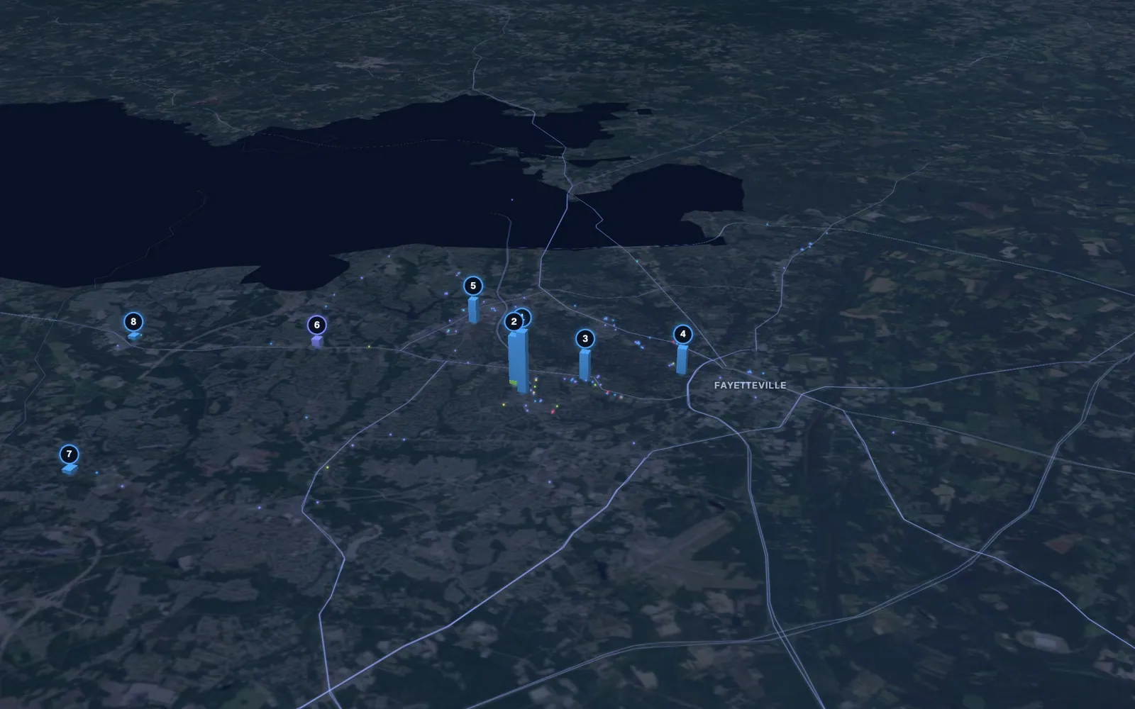 3D map of skin tightening providers in Fayetteville
