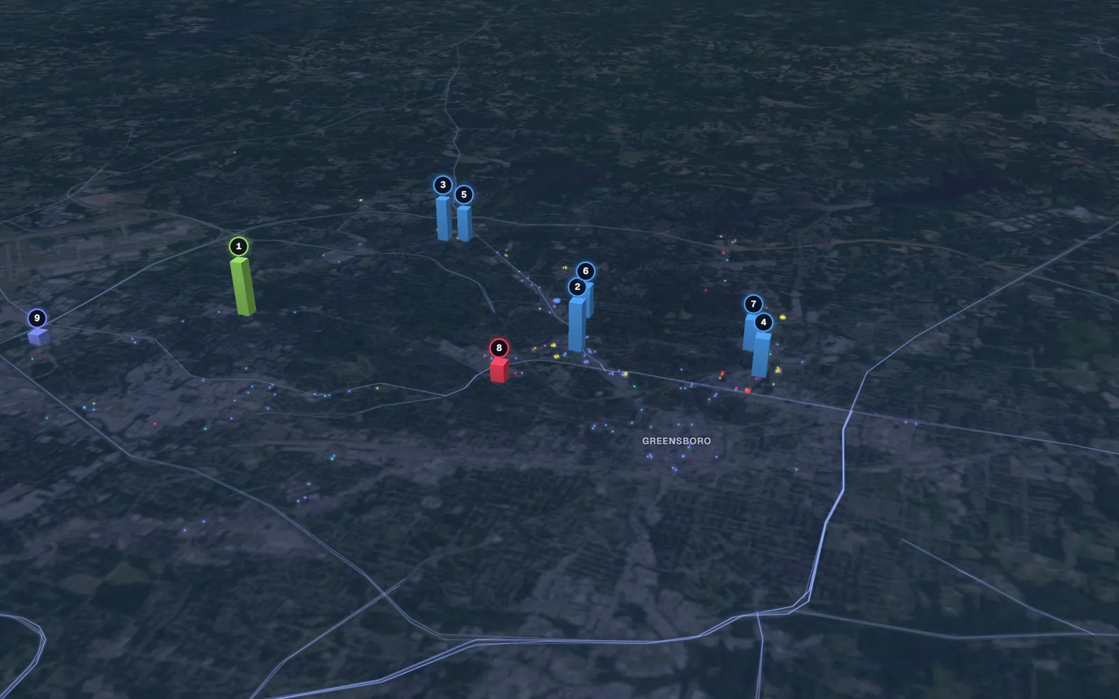 3D map of skin tightening providers in Greensboro