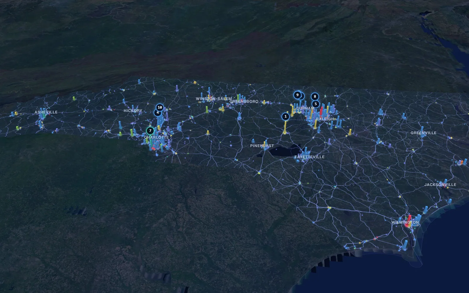 3D map of skin tightening providers in North Carolina