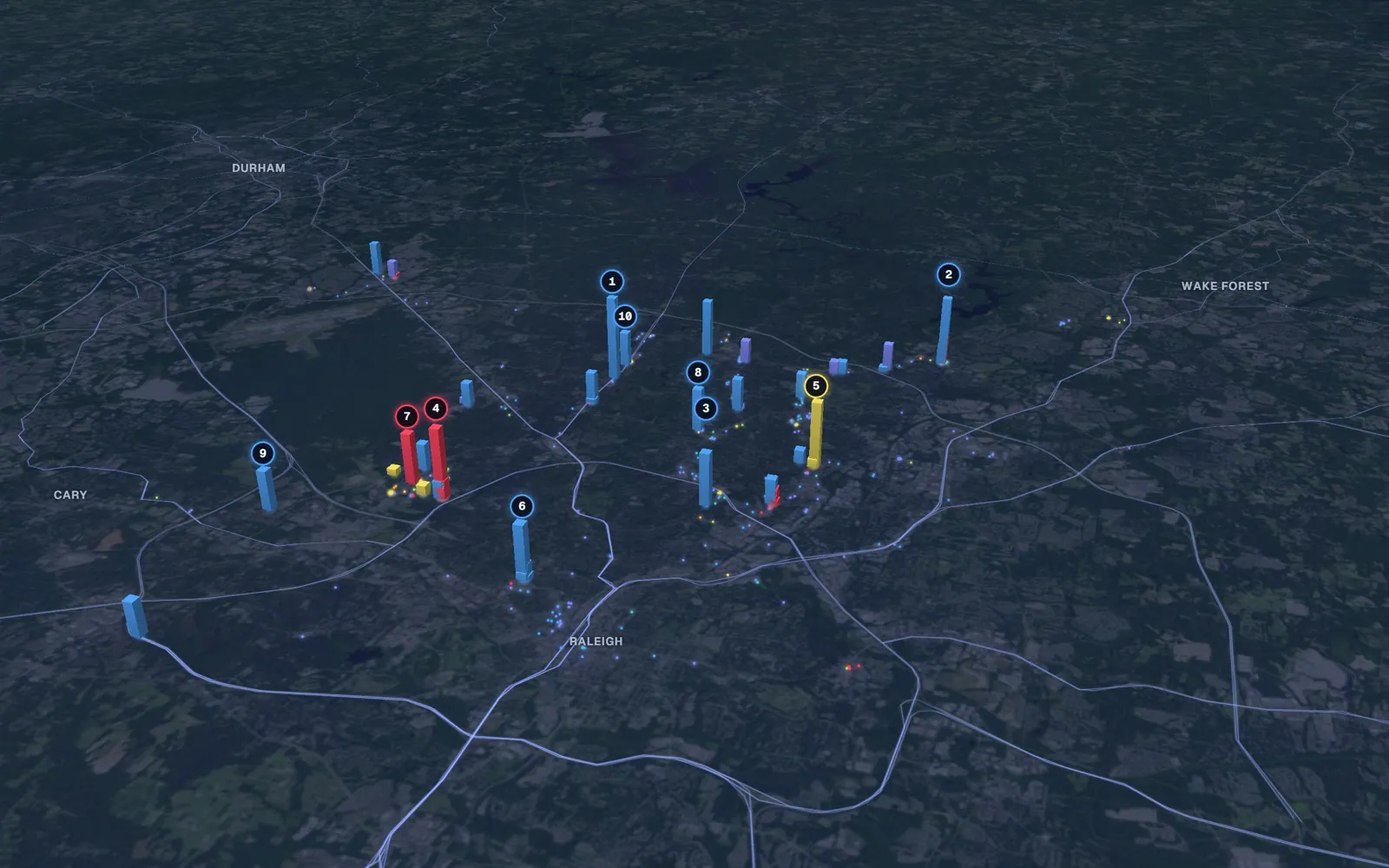 3D map of skin tightening providers in Raleigh