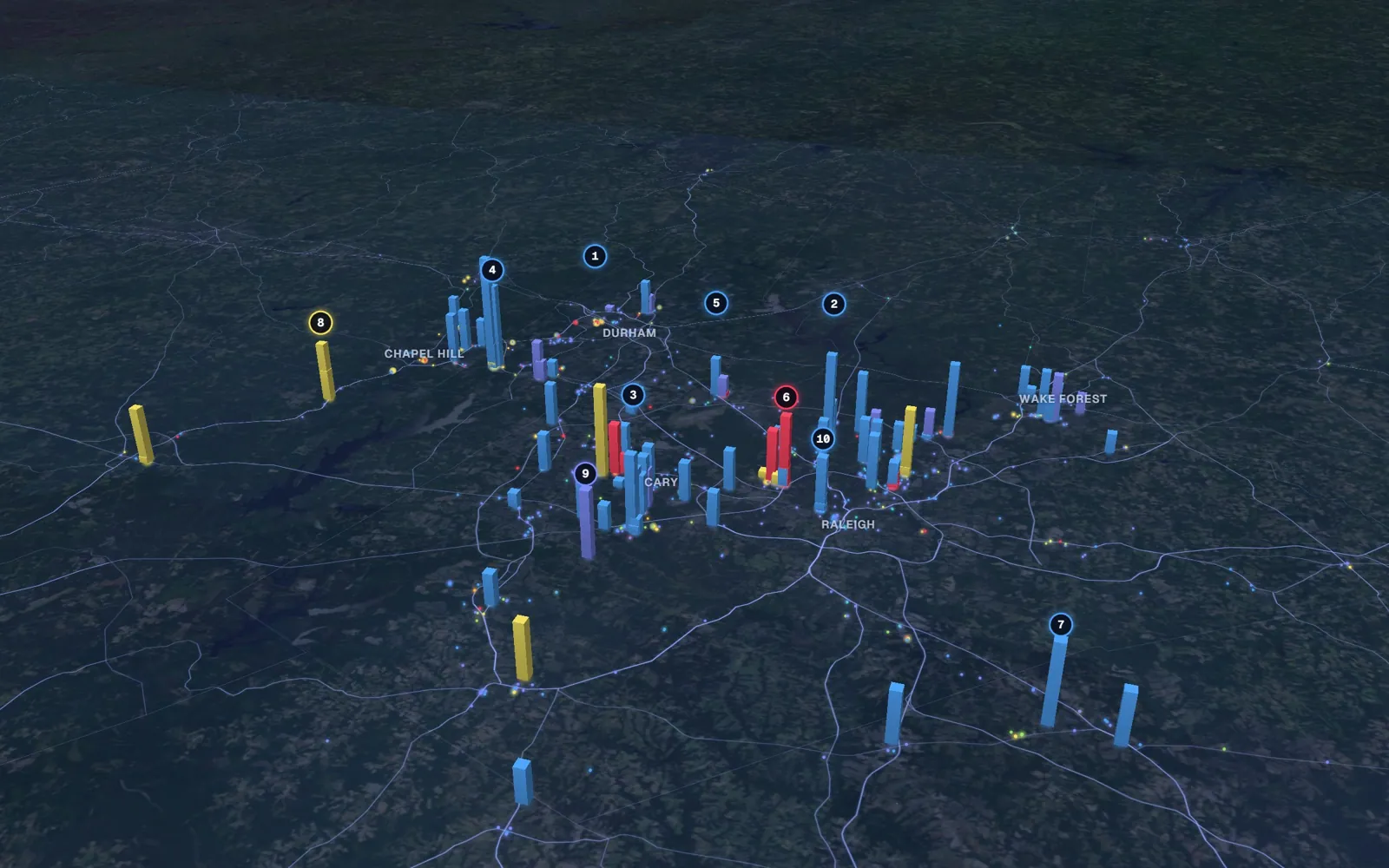 3D map of skin tightening providers, Triangle North Carolina