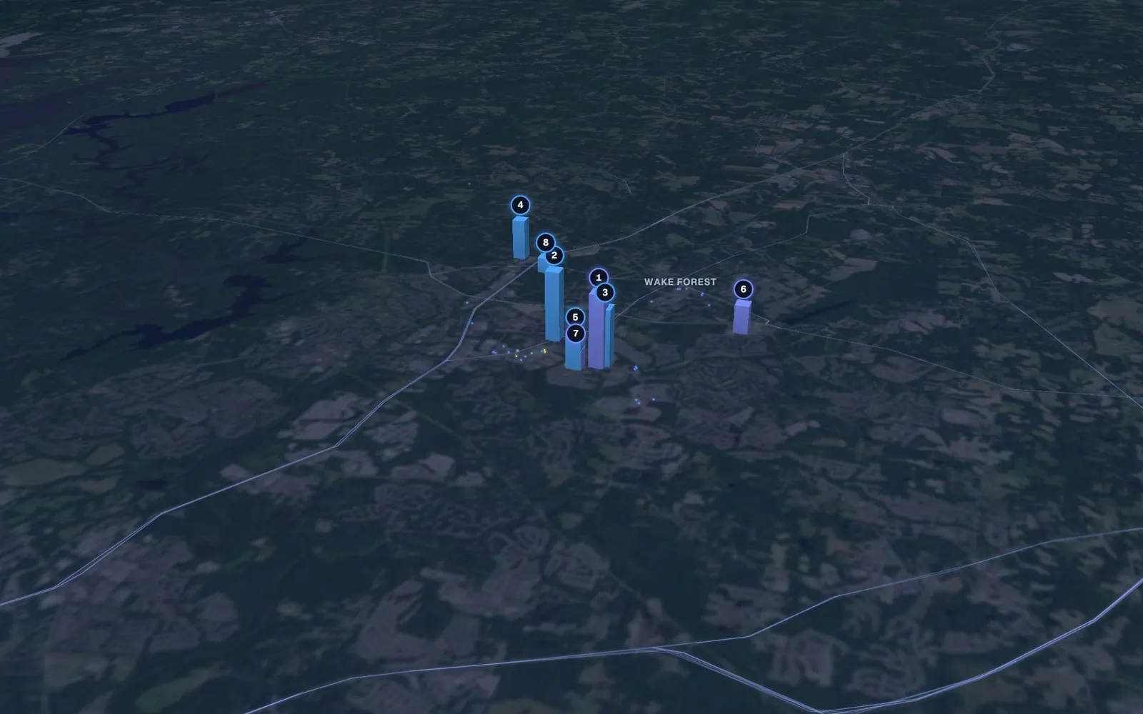 3D map of skin tightening providers in Wake Forest