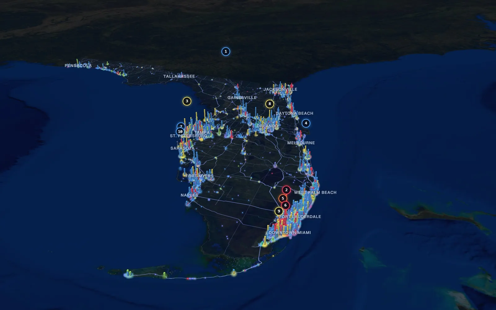 3D map of skin tightening providers in Florida