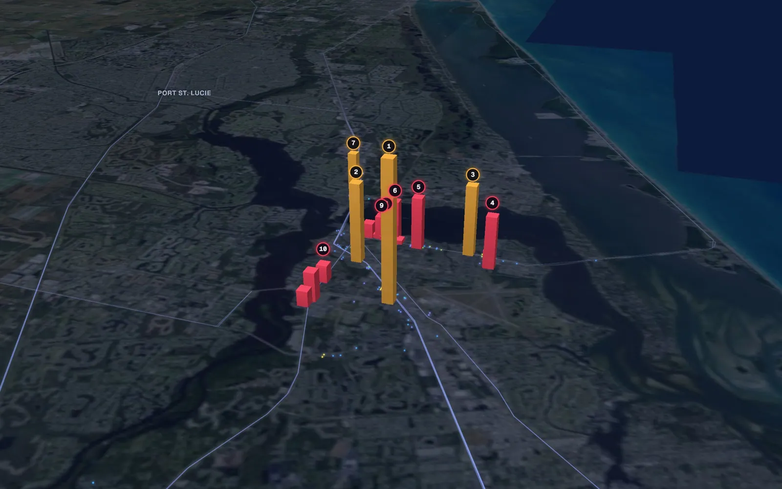 3D map of facelift surgeons in Stuart
